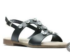 New Ladies Clarks Size 6.5  Ottilie Ray Black Interest Leather Flat Sandal,