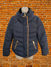 ZARA NAVY PUFFER JACKET SMALL DOWN FEATHER WOMENS PADDED COAT CONCEALED HOOD 