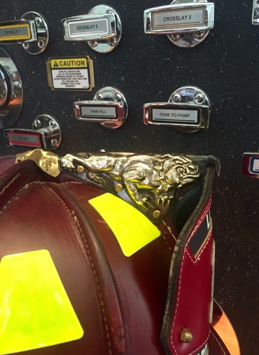 Brass bulldog fire helmet - fire,