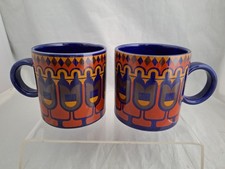 Arthur Wood Stratford Ceramic Mugs 1970s Set of 2 Cobalt Blue Red Orange 