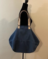 Vintage Gap Blue Denim Weekender Oversized Tote Leather & Canvas Straps NWOT