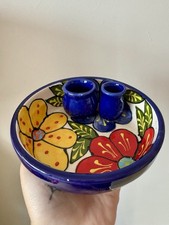 Hand Painted Spanish Olive Dish With Floral Design By DELRIO SALADO