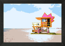 Miami Beach Hut in Pink Framed
