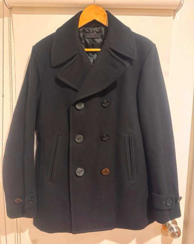 Uniqlo black wool pea coat - wool,