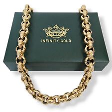 Mens 15mm Patterned Belcher Chain 20inch Length 9ct Gold XP Heavy And Chunky