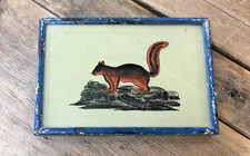 Indian Squirrel  Vintage Reverse Glass Painting in Bold Colors - 16 X 10 cm
