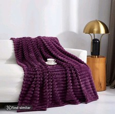 Super Soft faux Fur Ribbed Fleece Throw Blanket, Ideal for Bed, Sofa or Chair