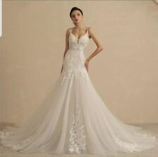 UK Sexy Ivory Champagne Bridal Open Back Mermaid Beach Wedding Dresses Size 6-16