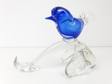 Vintage Murano Blue Bird Sculpture On Branch Italy Handmade