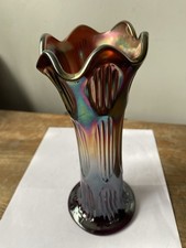 Fenton Amethyst Carnival Glass Diamond & Rib Swung Vase 8” 20cm Ex Condition