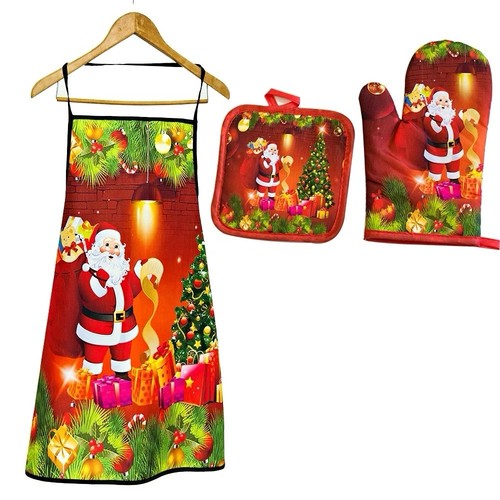 Christmas apron oven gloves - oven,