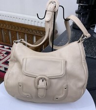 Vtg Stone Mountain White & Taupe Leather Bag Shoulder  Messenger Handbag