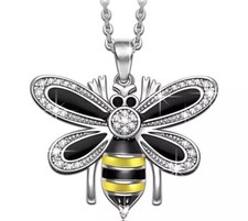 Bumble Bee Honey Bee Hanging Pendant Necklace Silver Tone With Gift Bag
