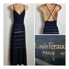 Vintage 70s LOUIS FERAUD Black Halter Neck Sequin Detail Evening Maxi Dress 6