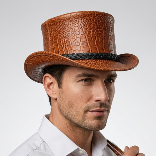 Brown croc embossed genuine - croc,