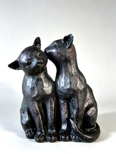Black bronze preening cats - preening,