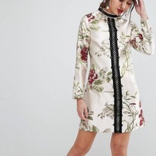 New ASOS UK 4 /32 Premium Jacquard Floral Embroidered Mini Shift Dress RRP £65