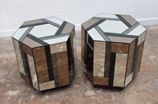 PAIR UNUSUAL ART DECO STYLE HEXAGONAL MIRROR LAMP/SIDE TABLES/PEDESTALS