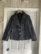 Basler Black Embroidered Silk Collared Jacket Size 18