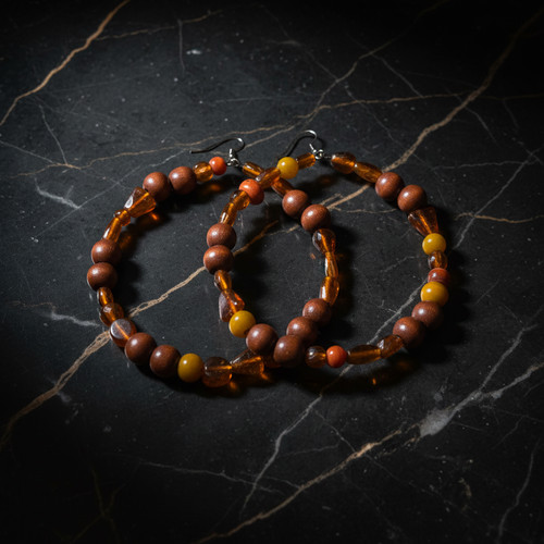 Amber carnelian beaded hoop - amber,
