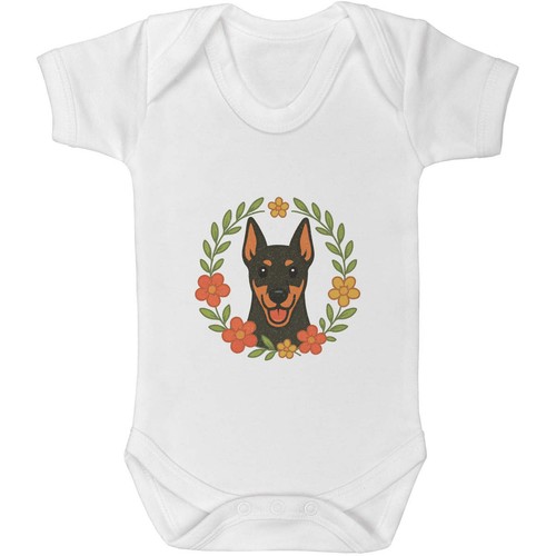 Doberman floral wreath baby - floral,