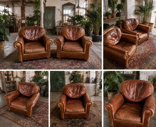 Pair brown vintage - vintage, leather