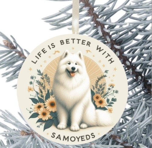 Samoyed dog hanging bauble - dog,