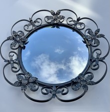 Wall Mirror House & Garden Grey Metal Beautifully Ornate Circular Convex Round