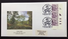 GB 2001 3x65p England Country Definitive Cylinder Strip on First Day Cover