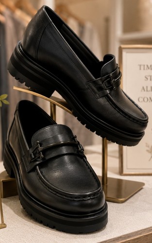 Clarks black leather chunky - black,