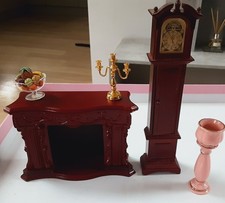 Dolls House 12th Fire Place With Accessories  Grandfather Clock