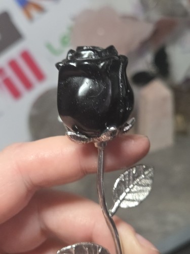 Obsidian crystal rose carving - obsidian,