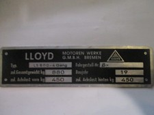 Type plate Lloyd LS 600 4-speed 880 kg sign plaque ID-plate s36