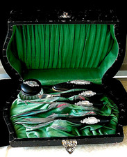 Antique Royal Artistic Art Nouveau Silver Ebony Satin Travel Manicure Boxed Set