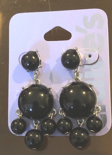 Earrings black bauble dangly - black,