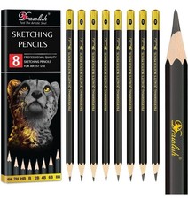 Set of 8 Drawlish Sketching Pencils,  B 2B 4B 6B 8B HB 2H 4H Drawing Shading