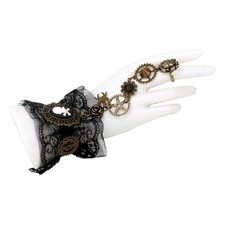Steampunk Fingerless Lace Gloves with Gear Pirate Costume Bracelet Mesh Gloves