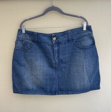 Joules Blue Denim Skirt Size 16 Short Fox Button Faded Washed Style