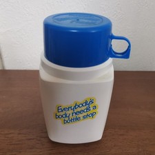 Vintage Thermos Blue & White Roughneck Flask With Sticker Made In England