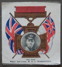 FLIGHT SUB LIEUT R A J WARNEFORD Victoria Cross Heroes 1915 Cohen Weenen SILK
