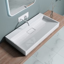 Bathroom Wash Sink Basin Stone Resin Countertop Wall Mounted White 500 - 1200mm