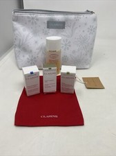 Clarins Beauty Cosmetic Bags X2 With Products Lotion, Cleanser, Oil, Toner Cream