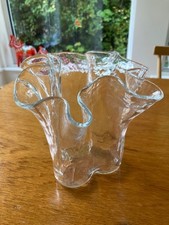 Vintage MCM Muurla Finland Clear Glass Handkerchief Vase Pertti KallioinenI