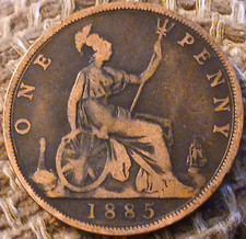 1885 VICTORIAN BUN/YOUNG HEAD ONE PENNY QUEEN VICTORIA COIN SEE PICS S 257