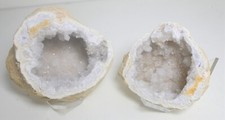 Large Geode Crystal Moroccan Quartz Matching Pair + Stand 347g Grade AAA Ref #4
