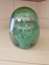 LARGE VICTORIAN GREEN GLASS DUMP PAPERWEIGHT FLOWER POT AND FLOWERS THREE TIER
