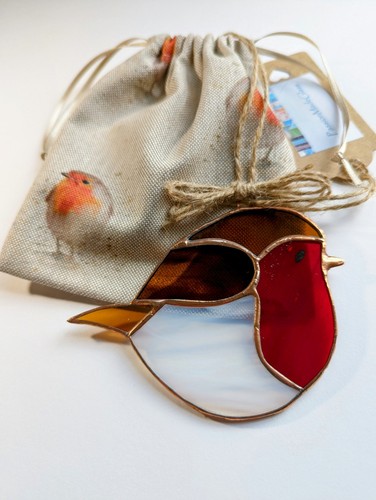 Handmade stained glass robin - glass,