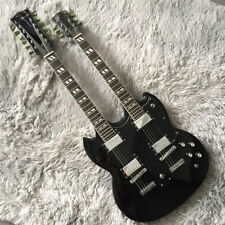 New Black Double Neck 12+6 Strings Electric Guitar 4H Pickups Rosewood Fretboard