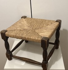 Vtg Wooden Stool with Rush