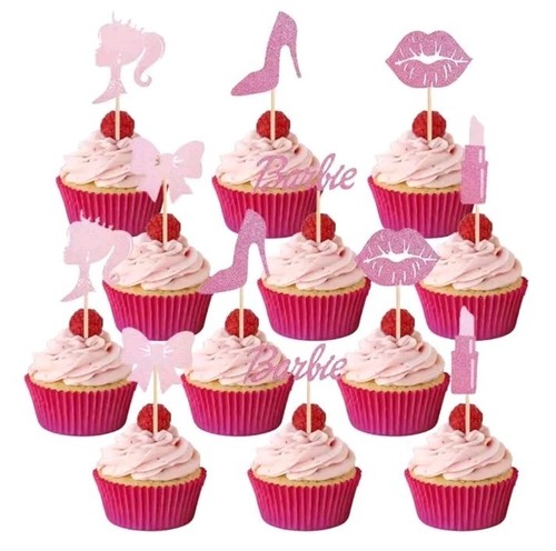 Barbie glitter cupcake toppers - barbie,